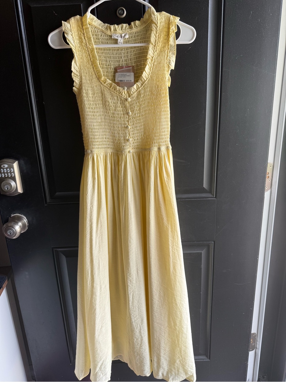 NWT butter-yellow smocked midi dress featuring a sweetheart neckline Size Small - Picture 4 of 14